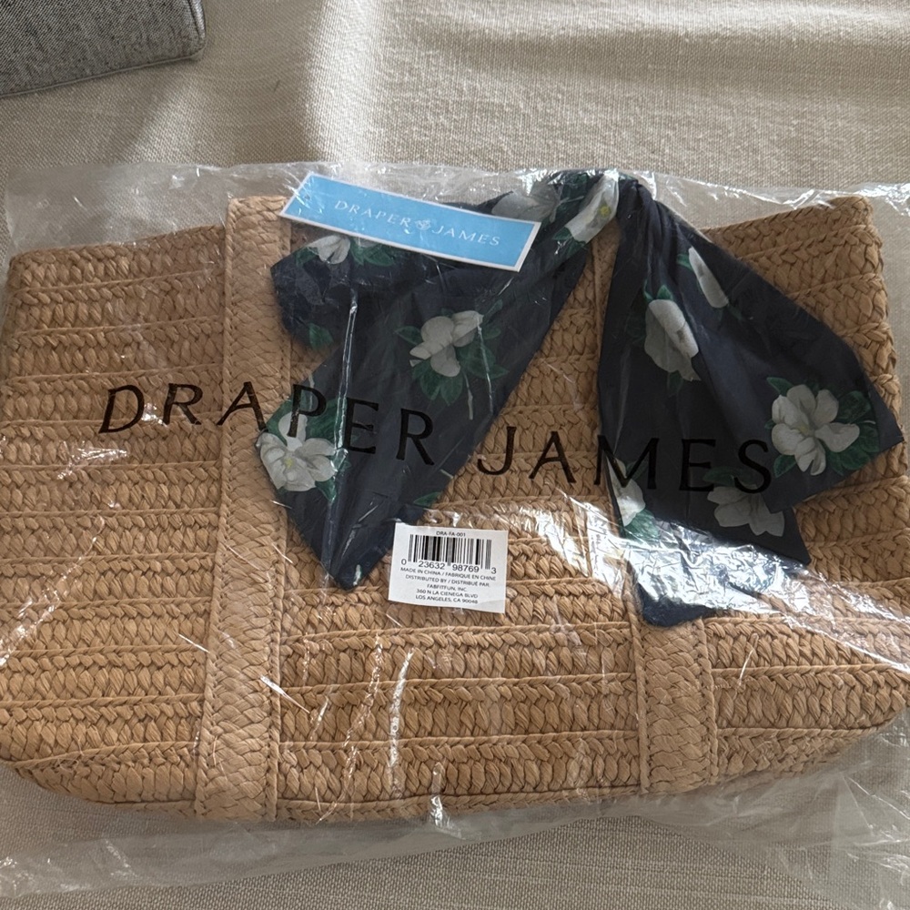 Draper James Tan Woven Bag with Floral Scarf